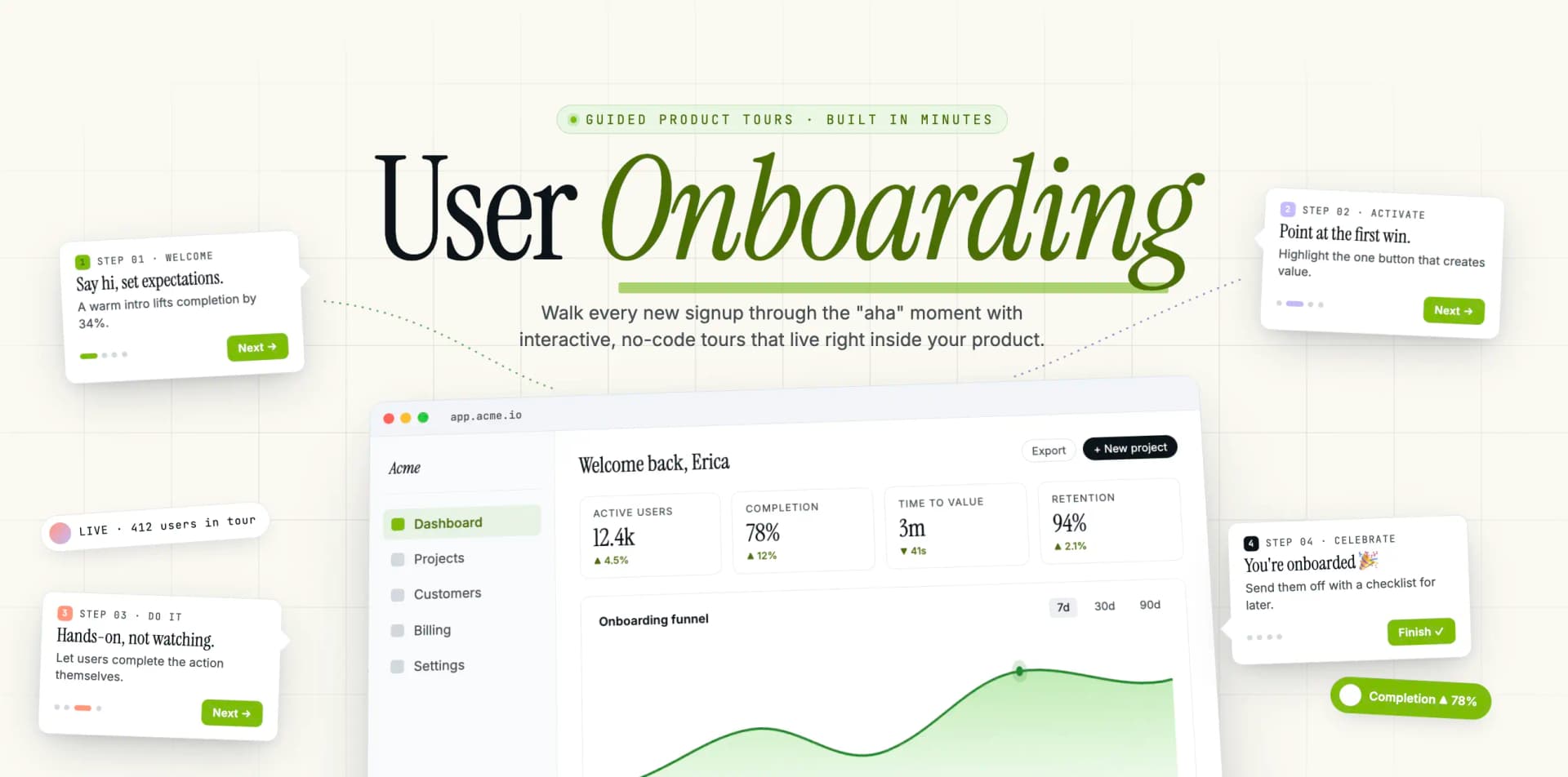 User Onboarding — in-app tour example showing StepsKit in action